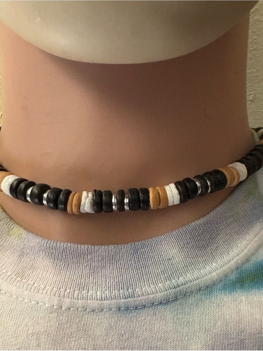 Beaded Choker Necklace in Black, White & Tan - Minimal Women's Jewelry. Summer n